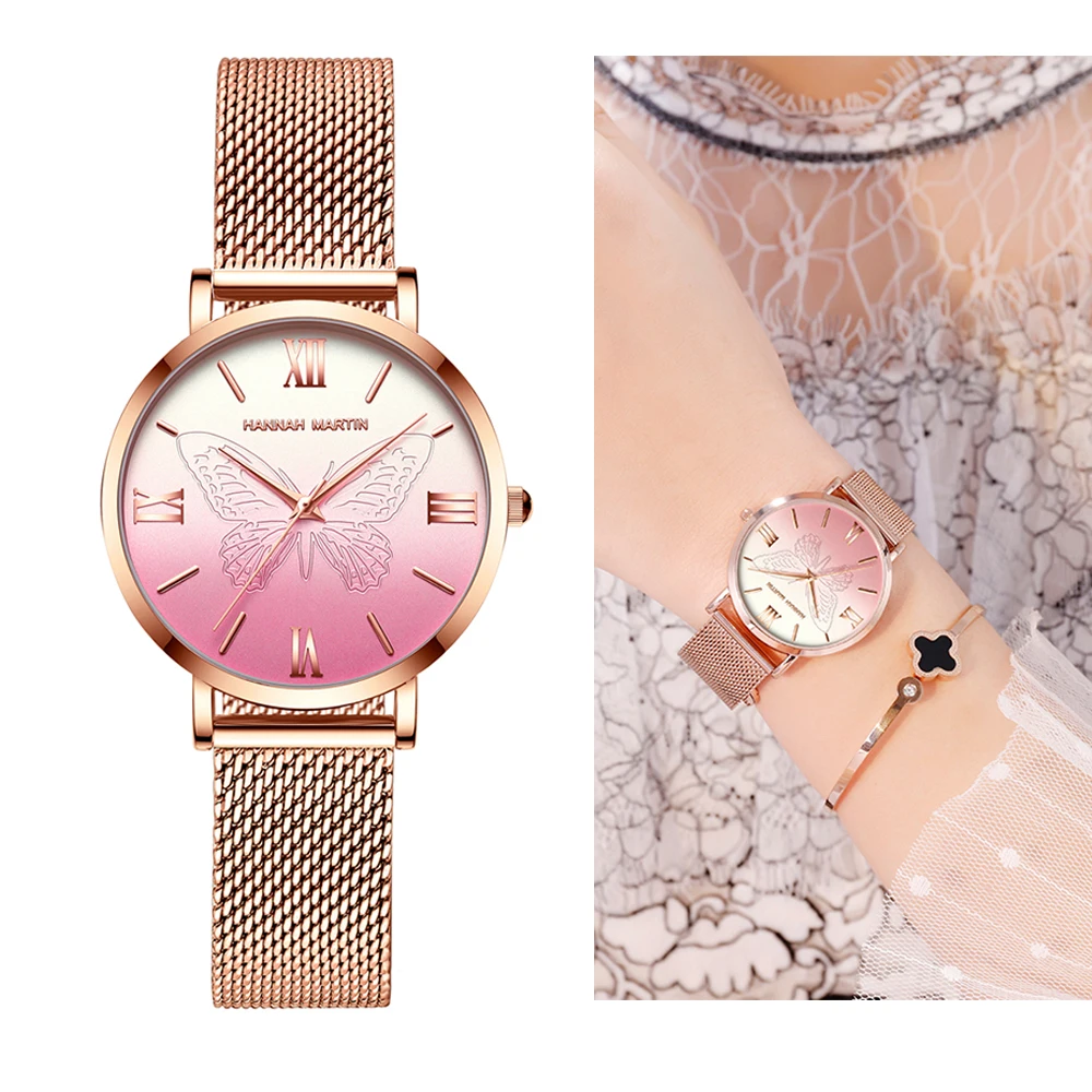 

Elegant Ladies Watches Fashion 3D Carved Butterfly Design Watches For Women Luxury Quartz Wristwatch Party Dating Watch Gift Box