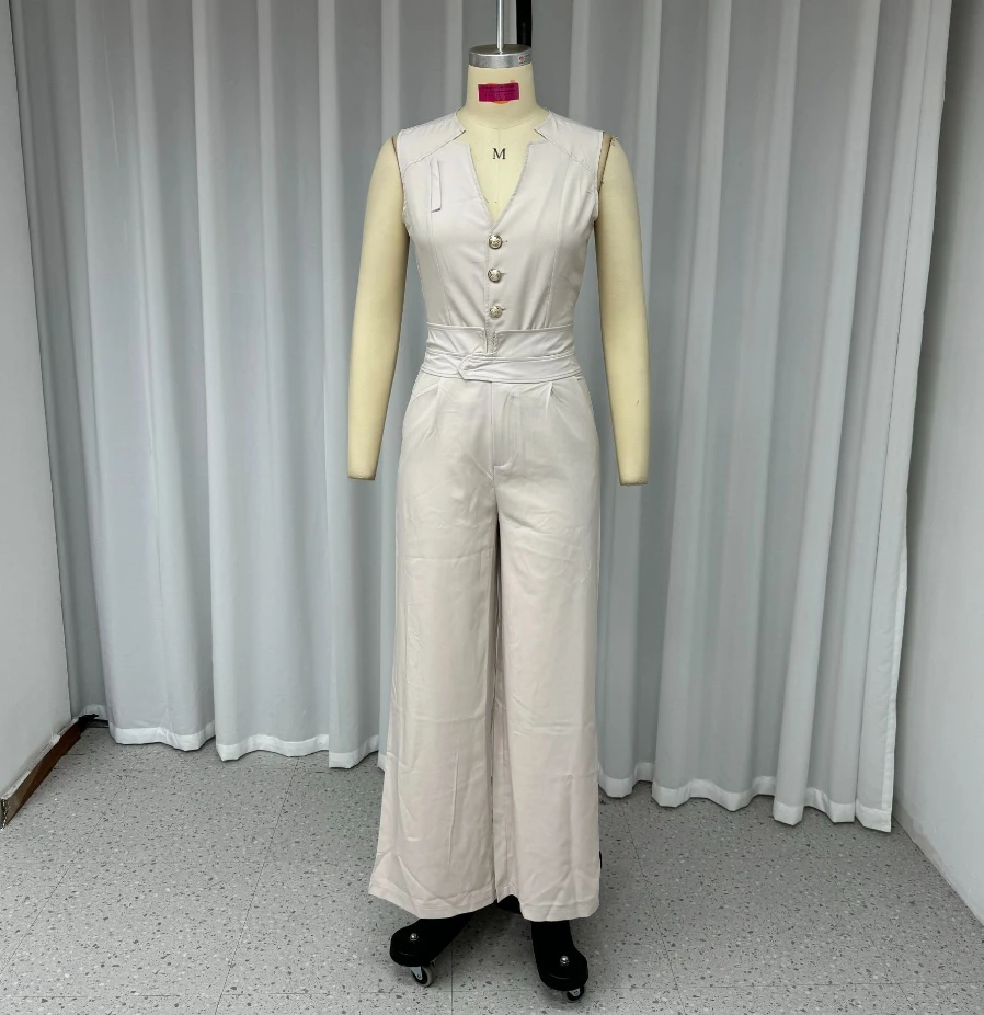 Two Piece Set for Women 2024 Summer Hot Selling New Symmetrical Line Sleeveless Solid Color Long Pants Set Commuting Style