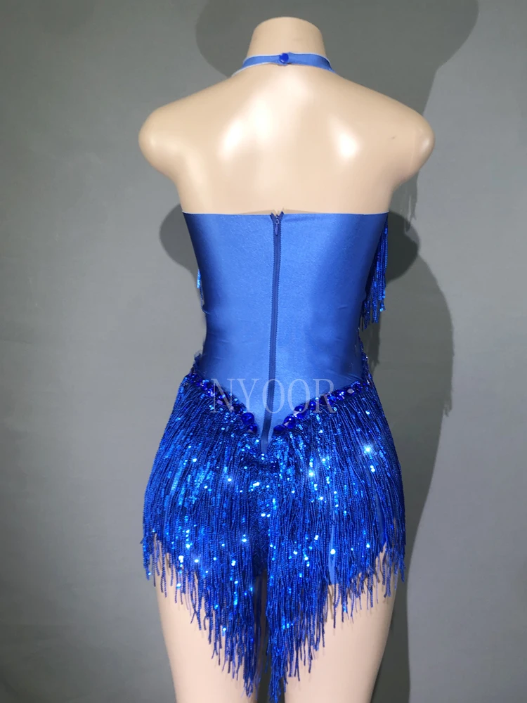 Sparkly Rhinestones Sequins Tassel Leotard Women Nightclub Outfit Singer Dancer Costume Stage Wear Sexy Performance Bodysuit