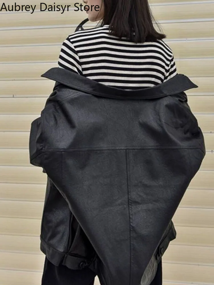 Winter Black Leather Jacket Women Korean Loose Warm Moto Jacket Female Autumn Streetwear Fashion Lady Outerwear Biker Coats 2022