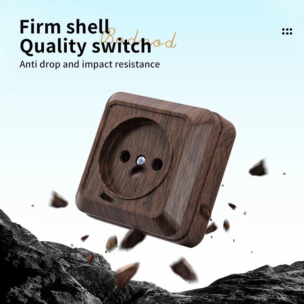 WESA Wooden Paint Wall Surface Socket Plug EU Exterior Electrical Outlets No Ground Outdoor Power Socket Flame Retardant Plastic