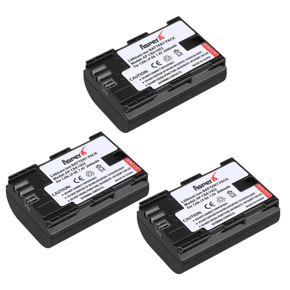 3Pc Lp-E6 Lp E6 E6N Lp-E6N 2600Mah Batteria Per Fotocamera Li-Ion Bateria Per Canon Eos 5D Mark Ii Iii 50D 6D 60D 7D 70D 80D 90D Eos R