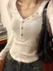 Slim Fit Long Sve V-Ne T-irt Women Early Autumn Design Irregular ort Top Sexy Girl Sle Pure Color Button Detail