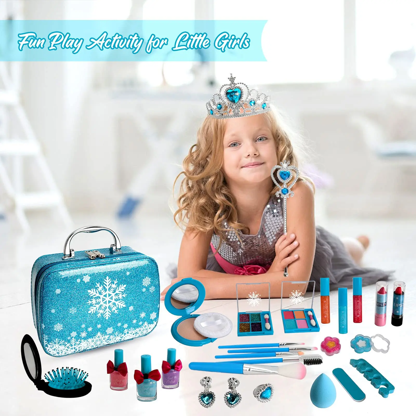 Qudai Kit de maquiagem para meninas Real Kids Make Up Set Cosmetics Play  Set Cofre lavável com bolsa de transporte para meninas Jogo de festa Natal