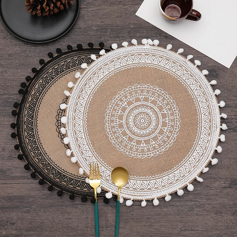 Round Linen Placemat For Dining Table Mat For Coffee Tables Tableware