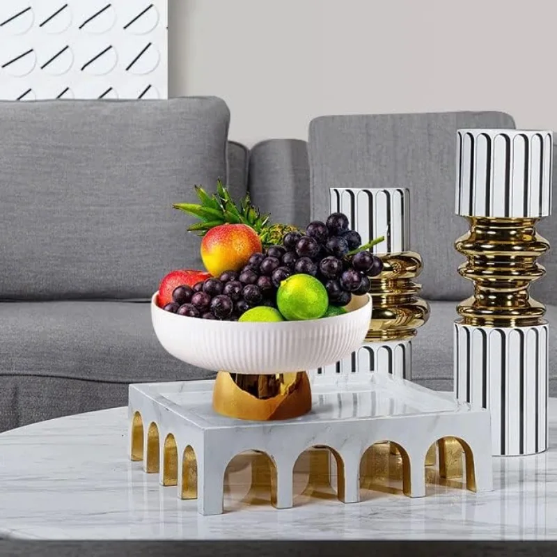 

Ceramic Fruit Bowl,Dinner Table and Tea Coffee Pedestal Tray,Elegant and Practical Bread and Fruit,Salad or Dessert Display Tray