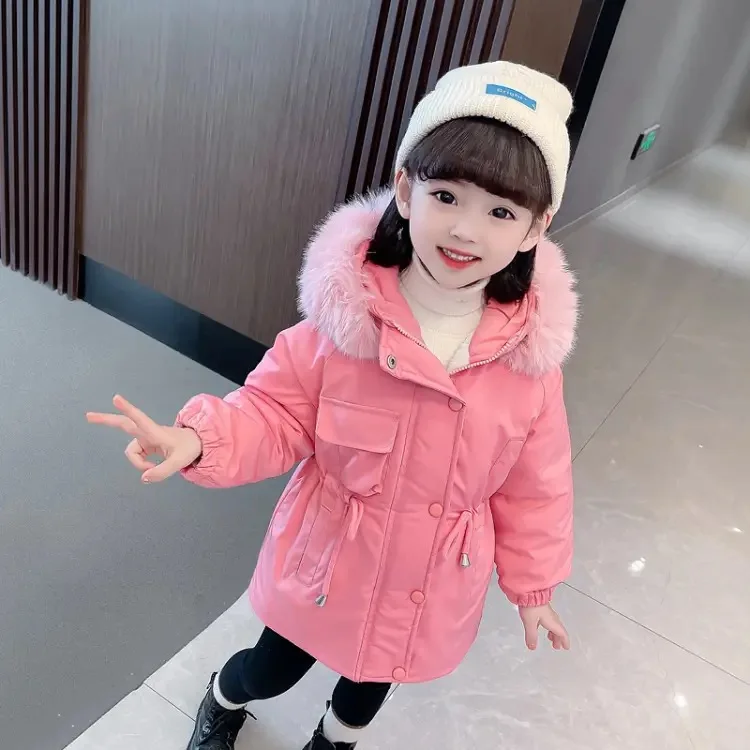 5-14 Years Teen Girls Winter Jacket Plus Velvet Warm Kids