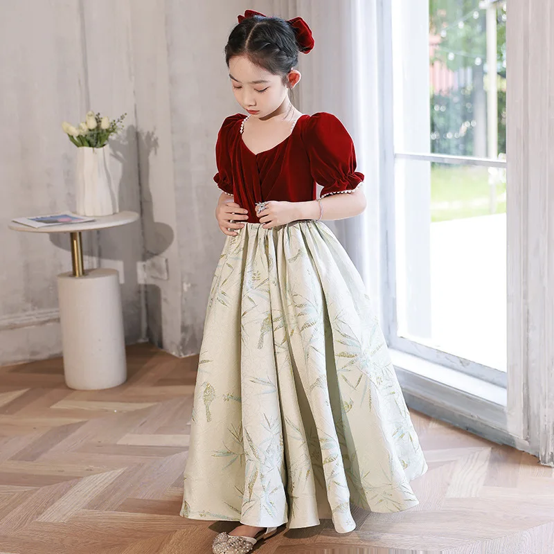 

2023 Evening Dress for Kids Baby Girls Luxurious Plain Ball Gowns Teens Princess Dresses for Piano Performance Birthday