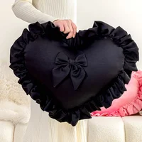 Lovely White Black Pink Heart Cushion Girl Room Decor Ruffled Love Heart Shape Sofa Cushion Pillow Kids Room Baby Shower Gifts 1