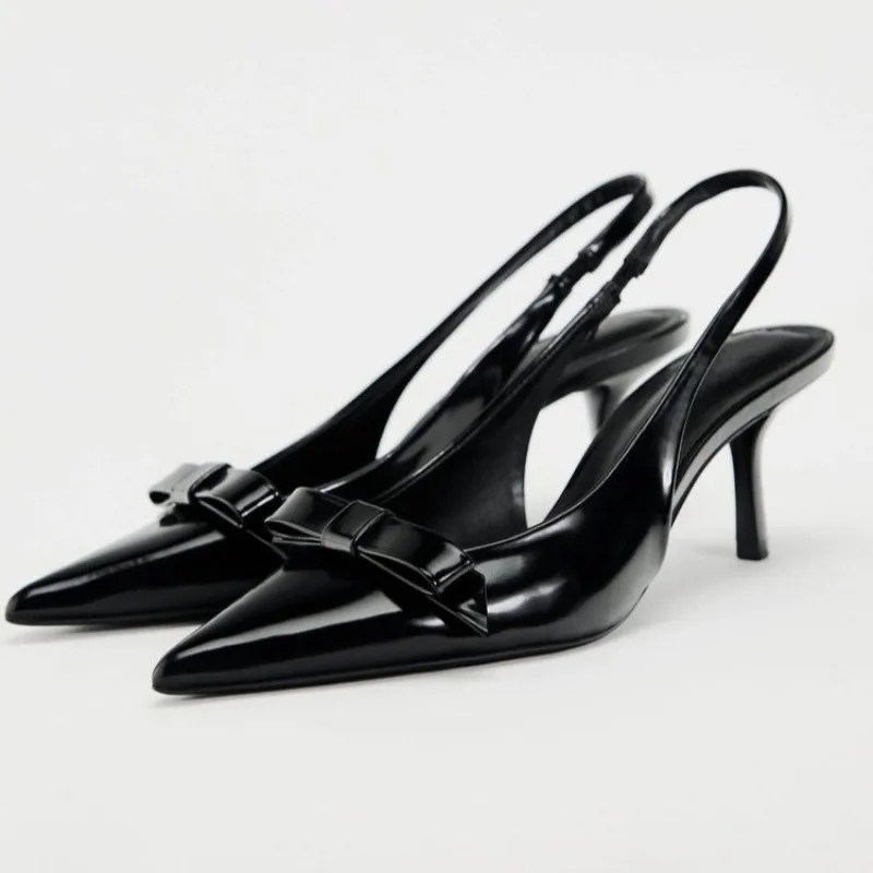 Women Slingback Sandals Fashion Modern Office Shoes for Women Black Wedding Slingback Pointed Toe Butterfly Decoration Female High Heeled Sandals