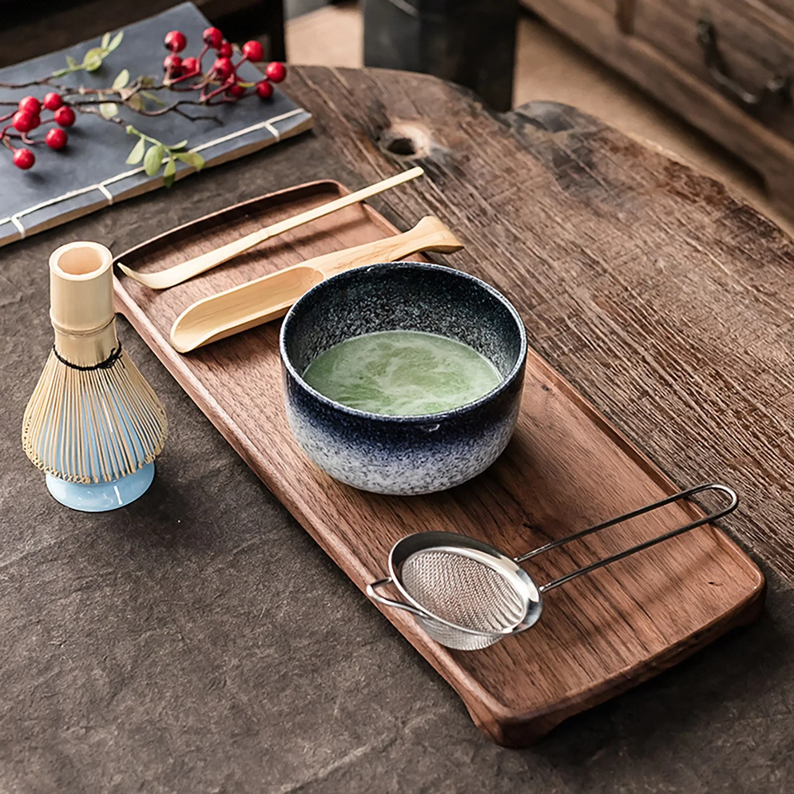 6Pcs/set Tea Whisk Brush Set Bamboo Matcha Whisk Scoop and Holder Matcha Bowl with Strainer Japanese Ceremony Accessory