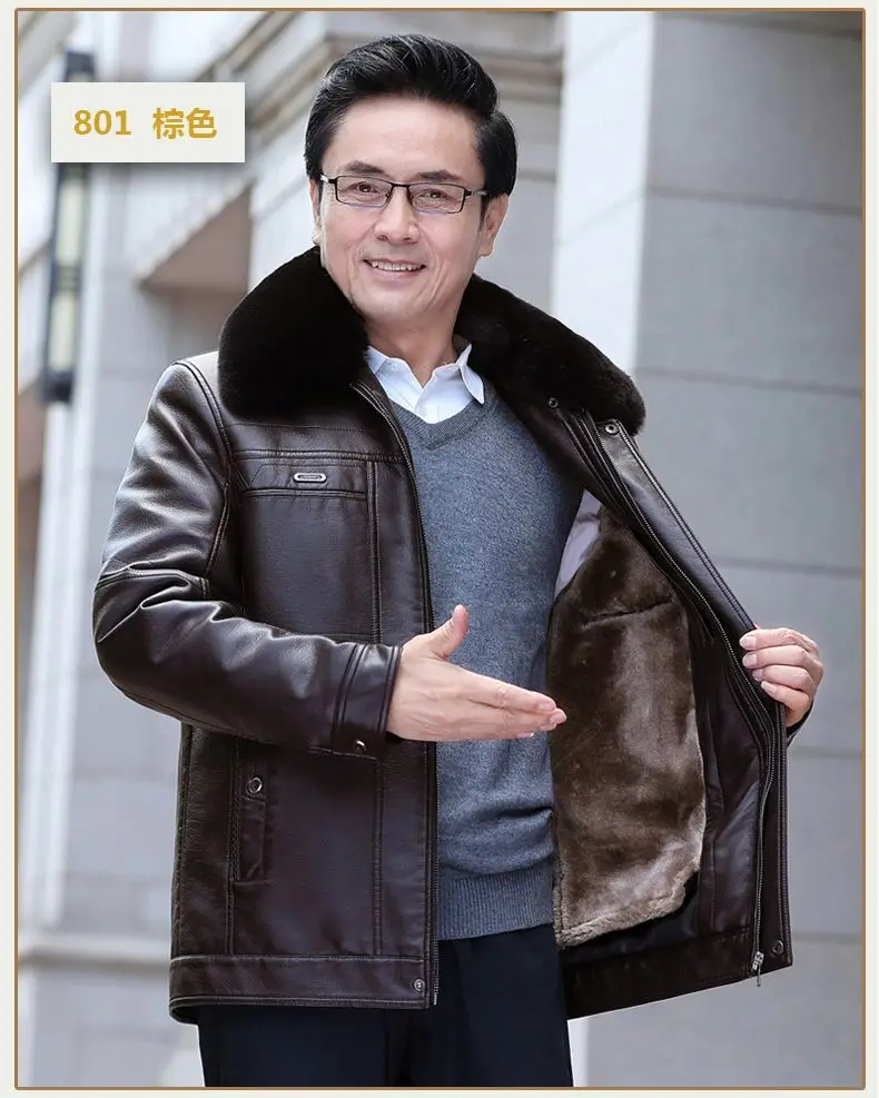 Natural Leather Jacket For Men Fur Thick Loose Plus Velvet Winter Black Leather Coats Male Sheepskin Coat Man With Fur Collar
