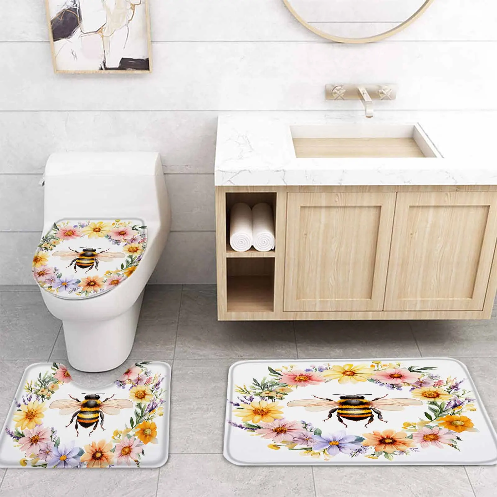 Sonnenblumen-Duschvorhang-Set Mit Badematte & WC-Sitz – Fröhliches Bad-Deko-Set In Gelb