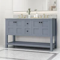 61" Bathroom Vanity with Two Sinks Double Bathroom Vanity with Marble Top, 4 Doors, 2 Drawers, for Bathroom，No Mirror (Grey) 1