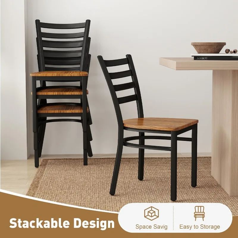 Heavy Duty Metal Dining Chair Set of 2, Commercial Stackable Chair with Wood Seat, 400 LBS Capacity for Restaurant, Dining Room 6