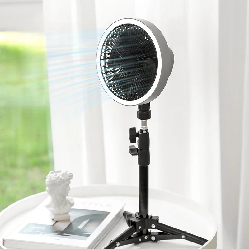 휴대용 캠핑 선풍기 개폐식 삼각대, 천장 및 바닥 선풍기, USB 충전식 공기 순환기, 보조배터리 LED 조명, 10000mAh 