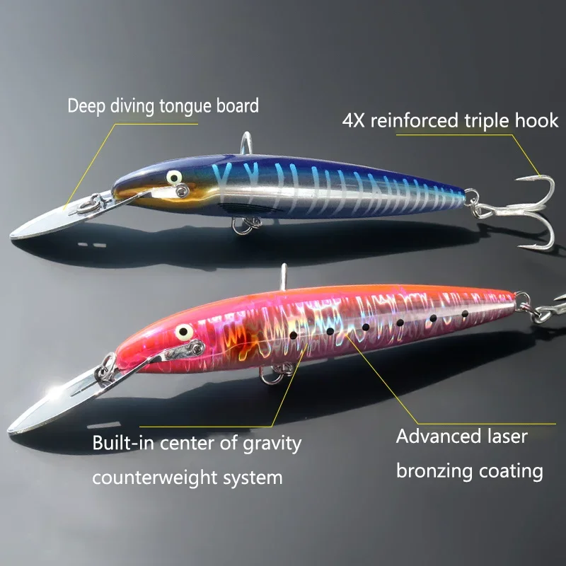 Minnow Fishing Lures 147mm 42g Trolling Bait Saltwater Boat Fishing Artificial Hard Bait Wobbler Bass Mackerel Tuna Pike