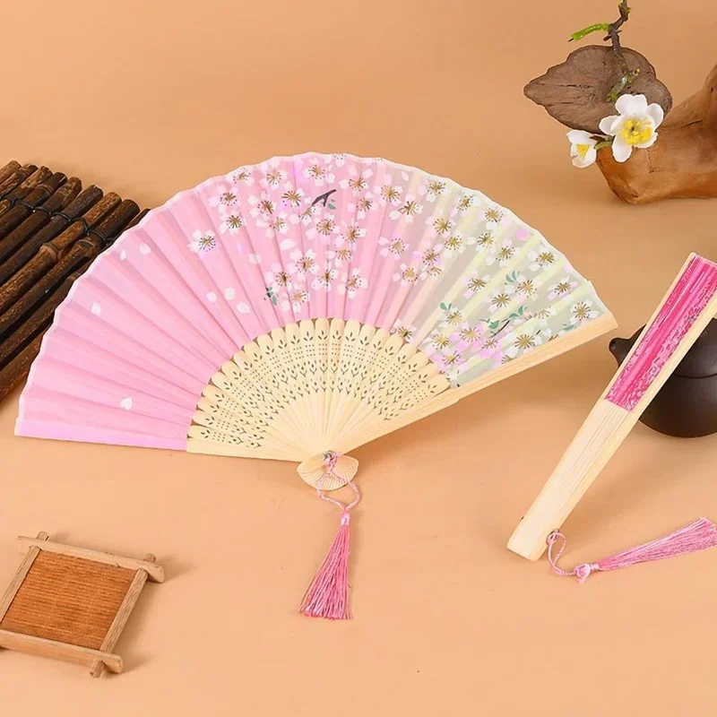 Japanese Style Hand Held Folding Dance Fan Wedding Party Lace Silk Flower