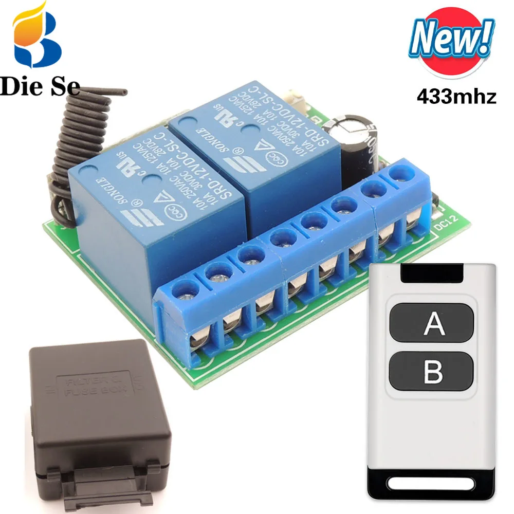 433MHz Universal Wireless Switch DC 12V 2CH Relay Receiver and Rf Transmitter Control Garage Curtain Motor Light Home Appliance |
