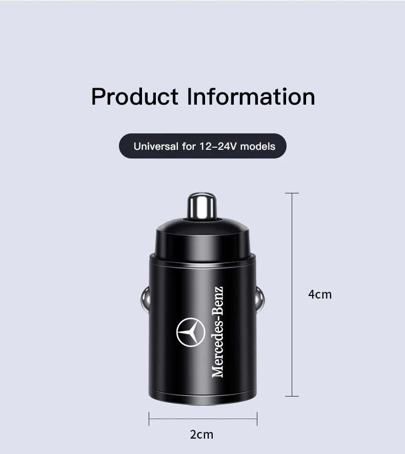 Car Charger Adapter Car Fast Charger USB Type-C Ports Power Adapter Accessories For Mercedes Benz AMG W203 W206 W220 W205 W211 W212 W201 W210 W108