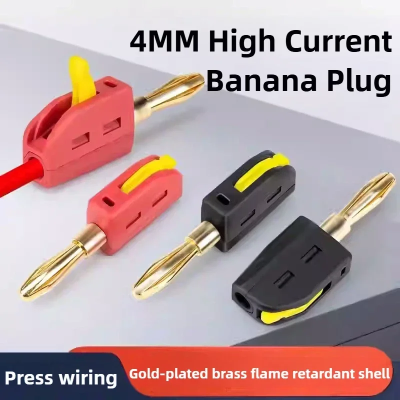 Vue rapprochée des fiches banane 4mm laiton or, parfaites pour le modélisme