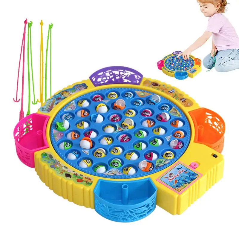 

Fishing Game Play Set Rotating Family Children Fishing Toy Portable Rotatable Fishing Board Game Montessori Fishing Pole Game