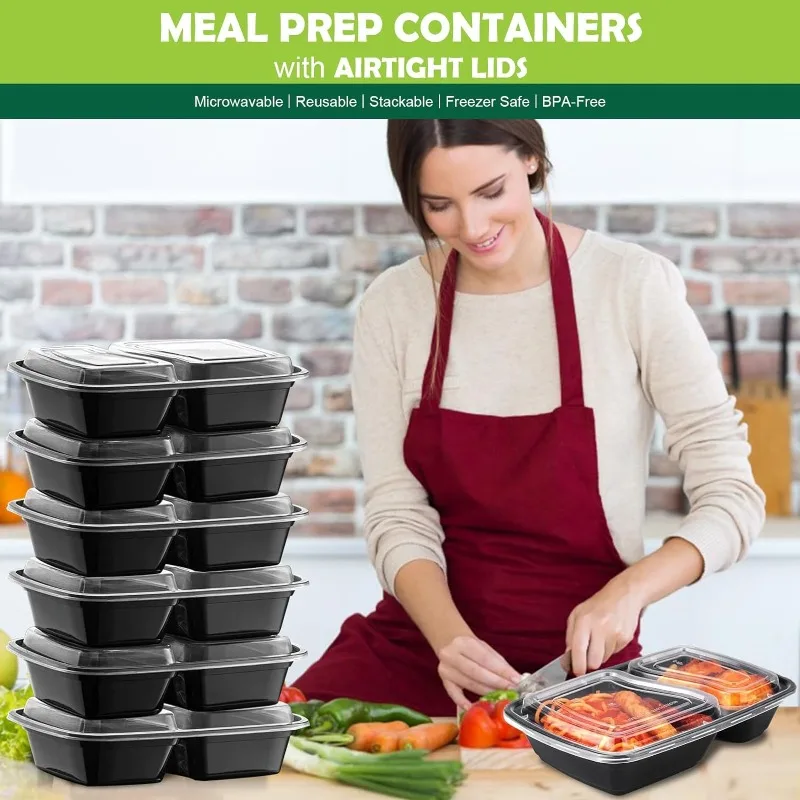 Disposable Lunch Box 20PCS Takeaway Lunch Box with 2-pocket Lid Travel Lunch Box Disposable Bento Box Microwave/Dishwasher/Freezer Safe