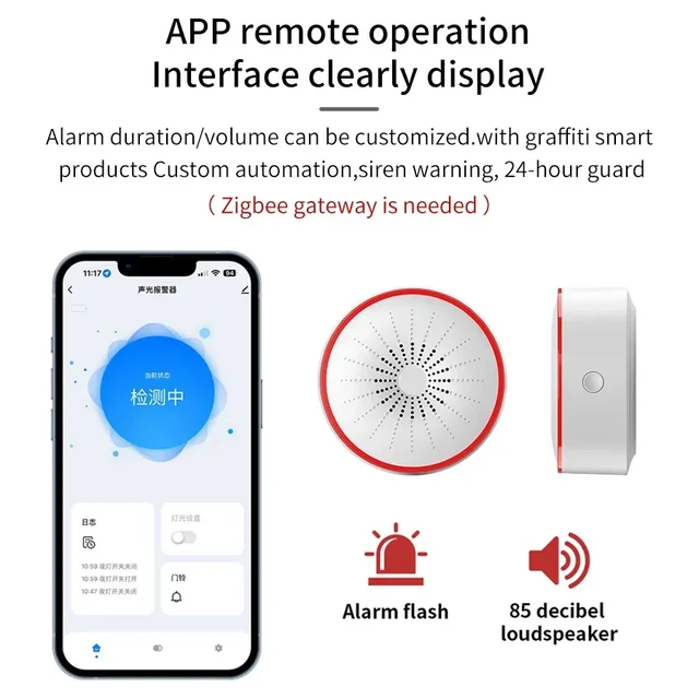 Tuya ZigBee Smart Siren 85DB WiFi Alarm Sound Light Sensor Detector Home Security Alarm App Control Works With Alexa Google Home 4