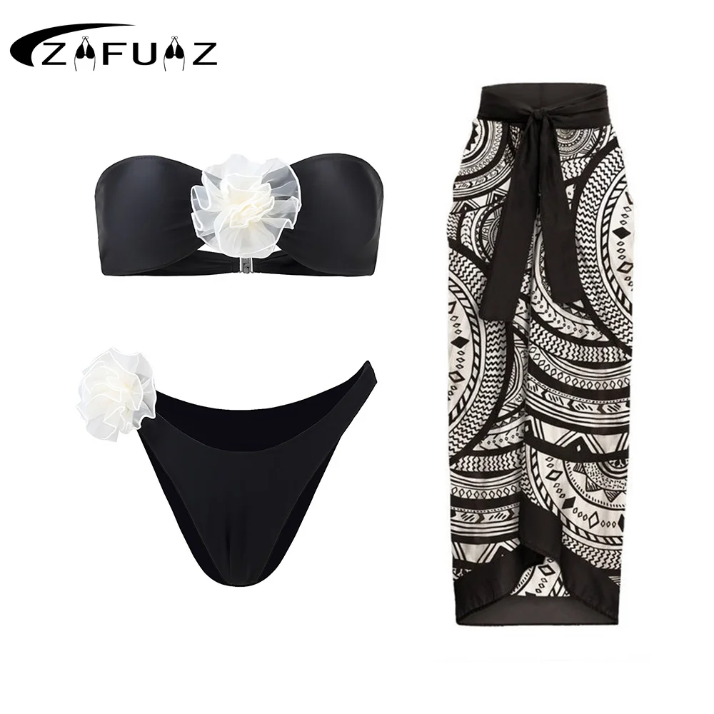 

ZAFUAZ Push Up Bikini Swimwear Ruffled Floral Print Two Piece Bikinis Set Swimsuit Summer Skirt Desiger Bathing Suit Surf Wear