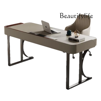 Bureau italien moderne minimaliste, selle en cuir, bureau d'étude, salon, table d'ordinateur, bureau d'écriture en bois massif pour patron
