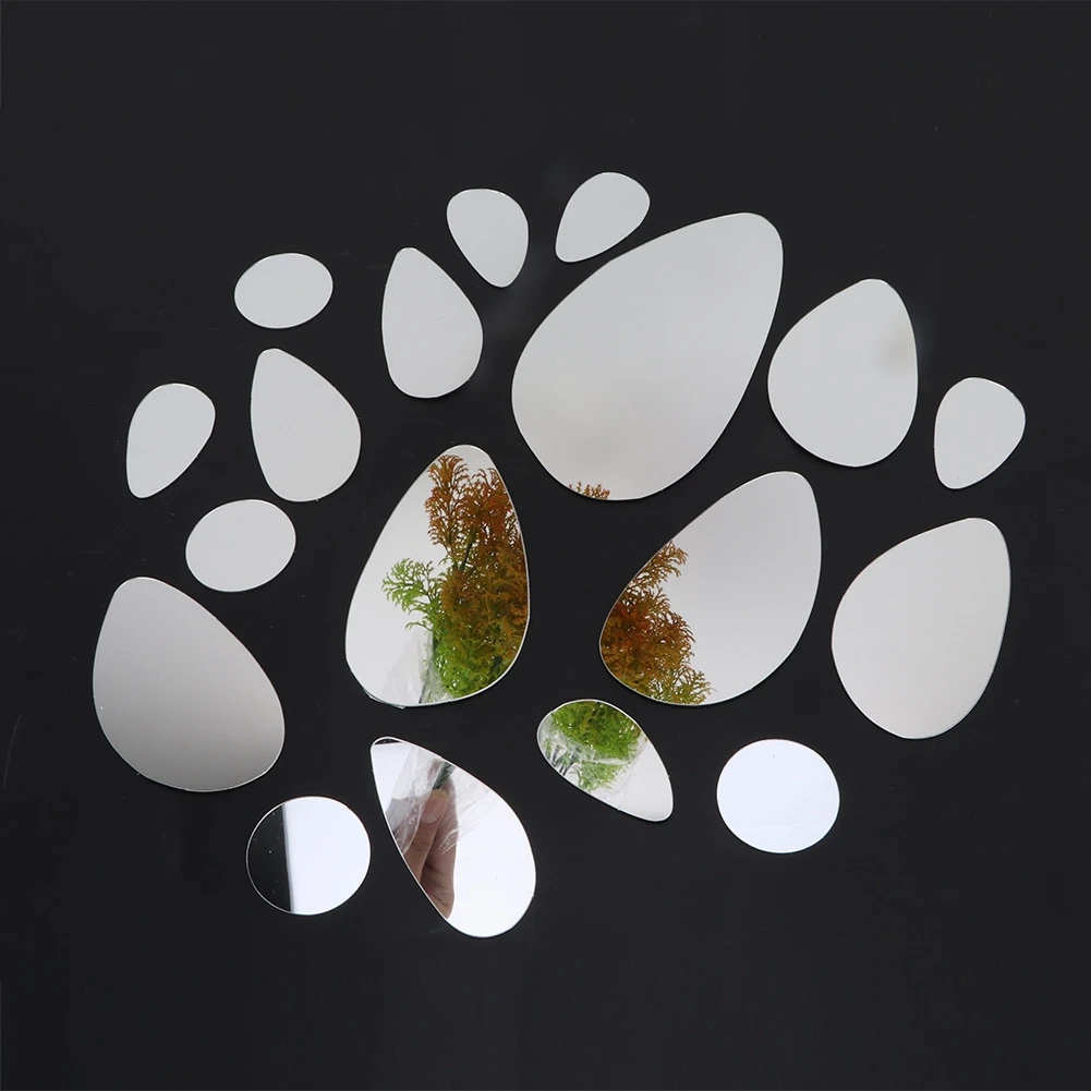 Pebble Shaped Acrylic Mirror Sticker Self-adhesive Wall Stickers DIY Art Acrylic Mirror Decals Living Room Decoration 18Pcs