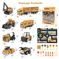 8pcs/set Alloy Engineering Truck with Road Sign&Mat Classic Construction Model Vehicle Excavator Loader Tractor Toy Car for Boys 2