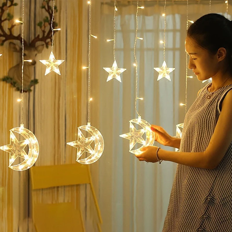 

Star Moon Led Curtain Garland String Light Eid Mubarak Ramadan Decoration Islam Muslim Party Decor Eid Al Adha Gift Eid Mubarak