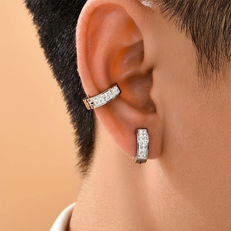 1pair Unisex Minimalist Punk Hip Hop Stainless Steel Ear Clips ear clip earrings clip earrings ear clip ear accessories With Cubic Zirconia For Men Women