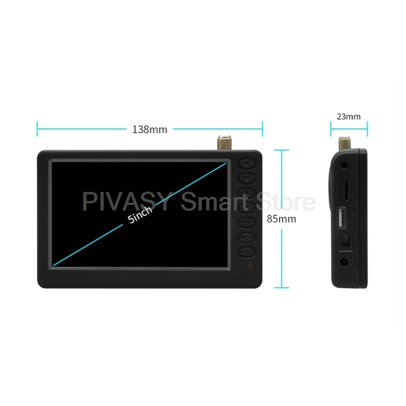 5 Inch Portable Car Mini TV Monitor Screen Movable Small Digital Television Inbuilt Battery Music House Outdoor Wireless Mobile