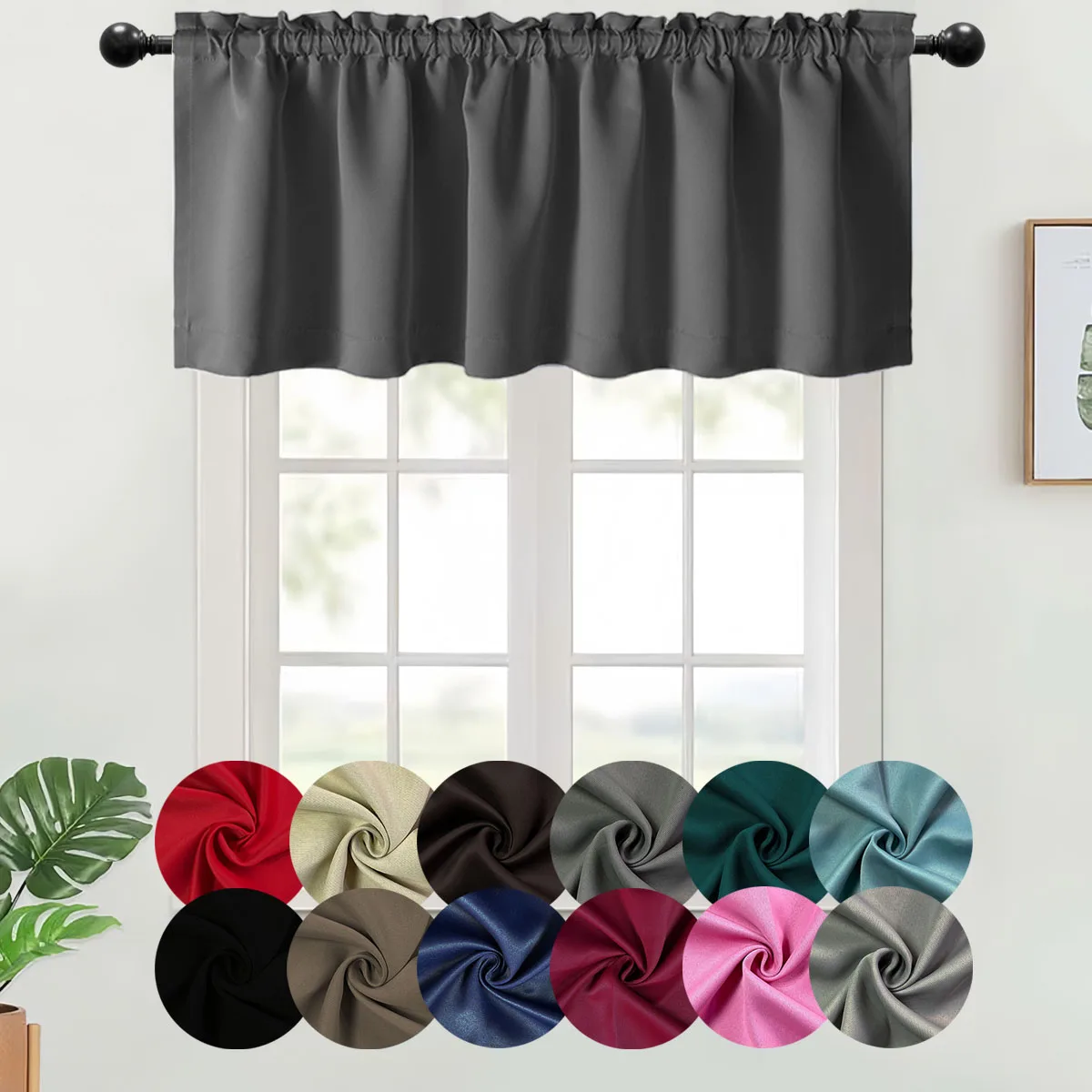 1PC, Valance Curtains Blackout Thermal Insulated Rod Pocket Window Treatment For Kitchen Living Room Bedroom Home Decoration