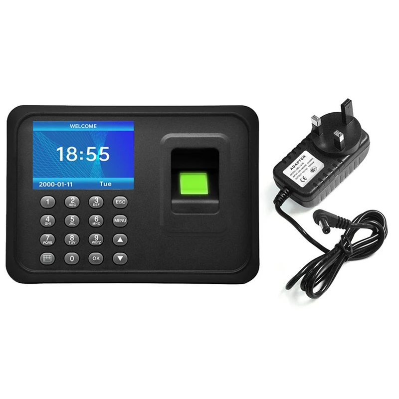 Black Attendance Machine Biometric Attendance System 1000 Fingerprint Capacity Support USB Driver Download UK Plug