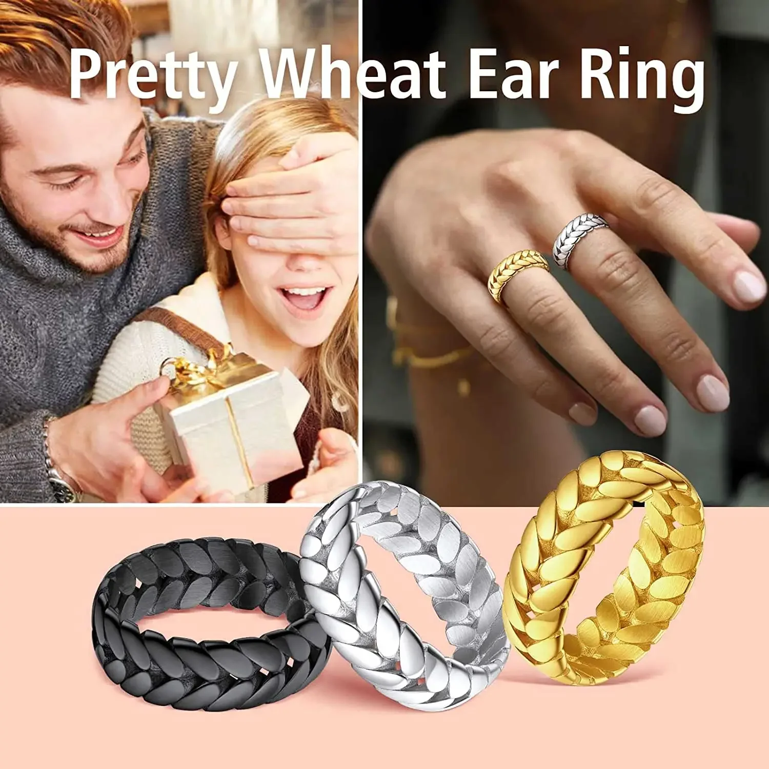 ChainsPro 7mm Wide Chain Link Rings for Women Men Olive Branch Vine Leaves Stainless Steel Jewelry Size 7 To 14 QC24 5