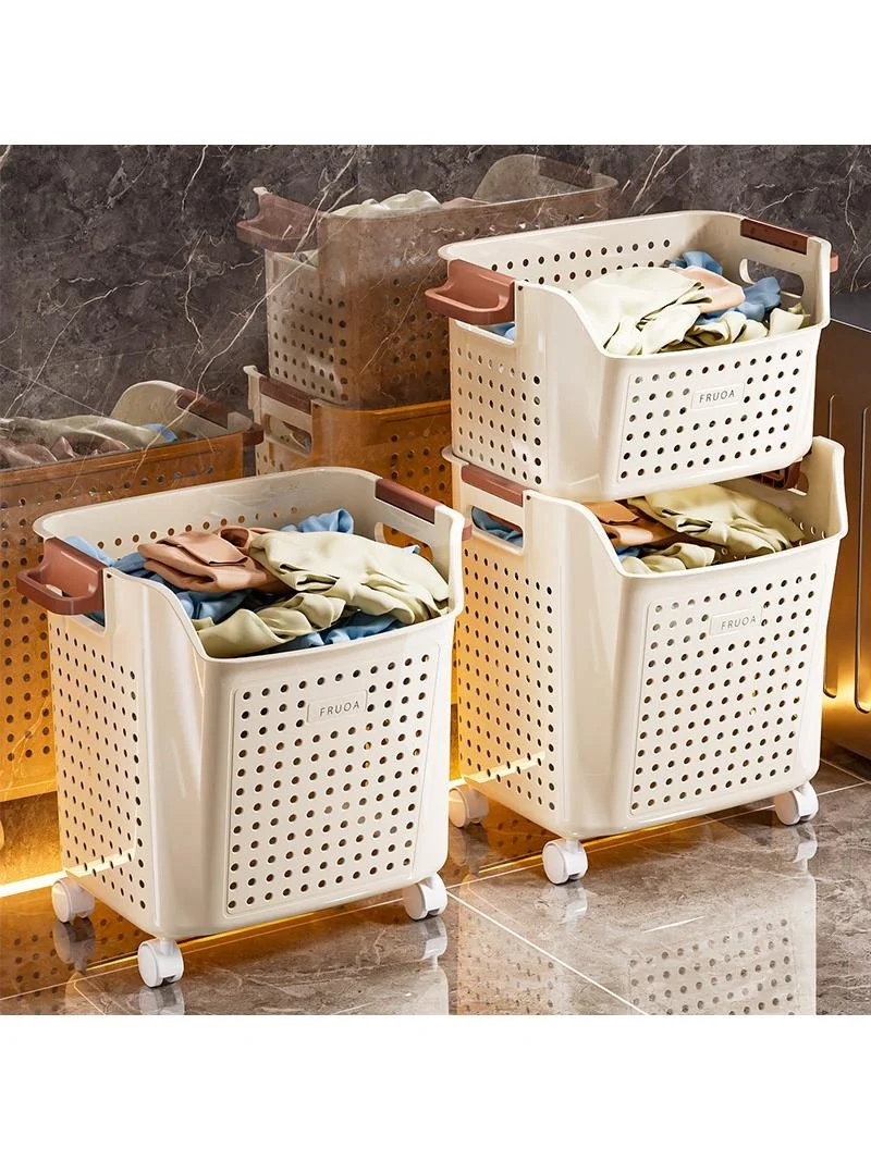 Double Layer Large Capaci Plastic Laundry Basket Toy Buet Batoom Storage Caddy with Wheels Dir Clothes Hamper