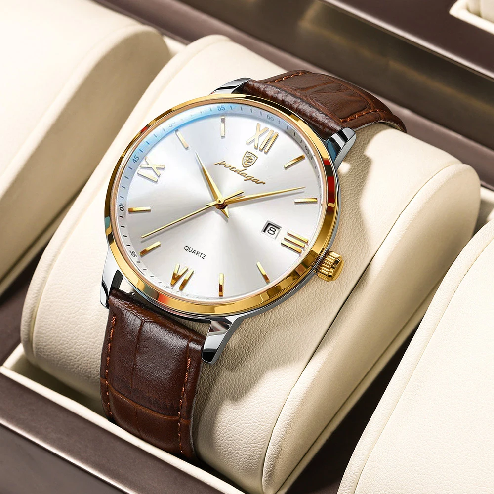 POEDAGAR Fashion Luxury Man Watch Luminous Waterproof Date Men's Quartz Wristwatch Business Leather Watches For Men Reloj Hombre 2