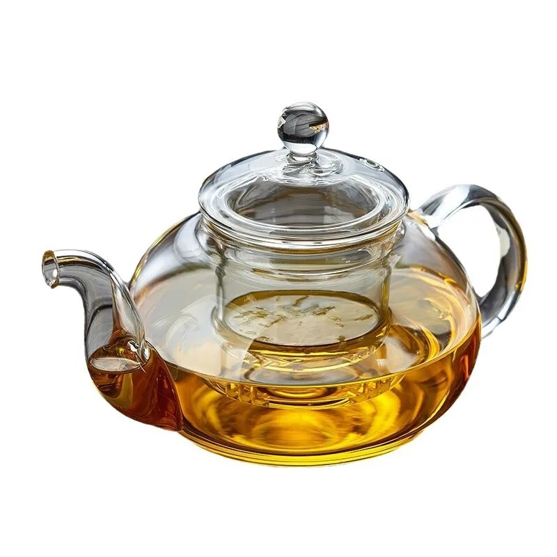 HMLOVE Heat Resistant Glass Teapot With Stainless Steel Tea Strainer Infuser Flower Kettle Kung Fu Teawear Set Puer Oolong Pot