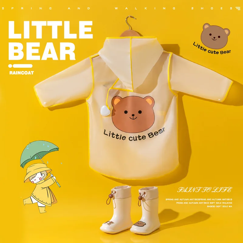 Little Bear Cute Children's Waterproof Raincoat Rain Jacket Wear Coat Suit Cover Clothing Kids Girl Boy Yellow Green