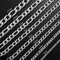 3mm-11.5mm Widt Stainless Steel Figaro Link Chain Classic Curb Necklace Sliver Color for Men Women Jewelry 14 to 40 Inches 2