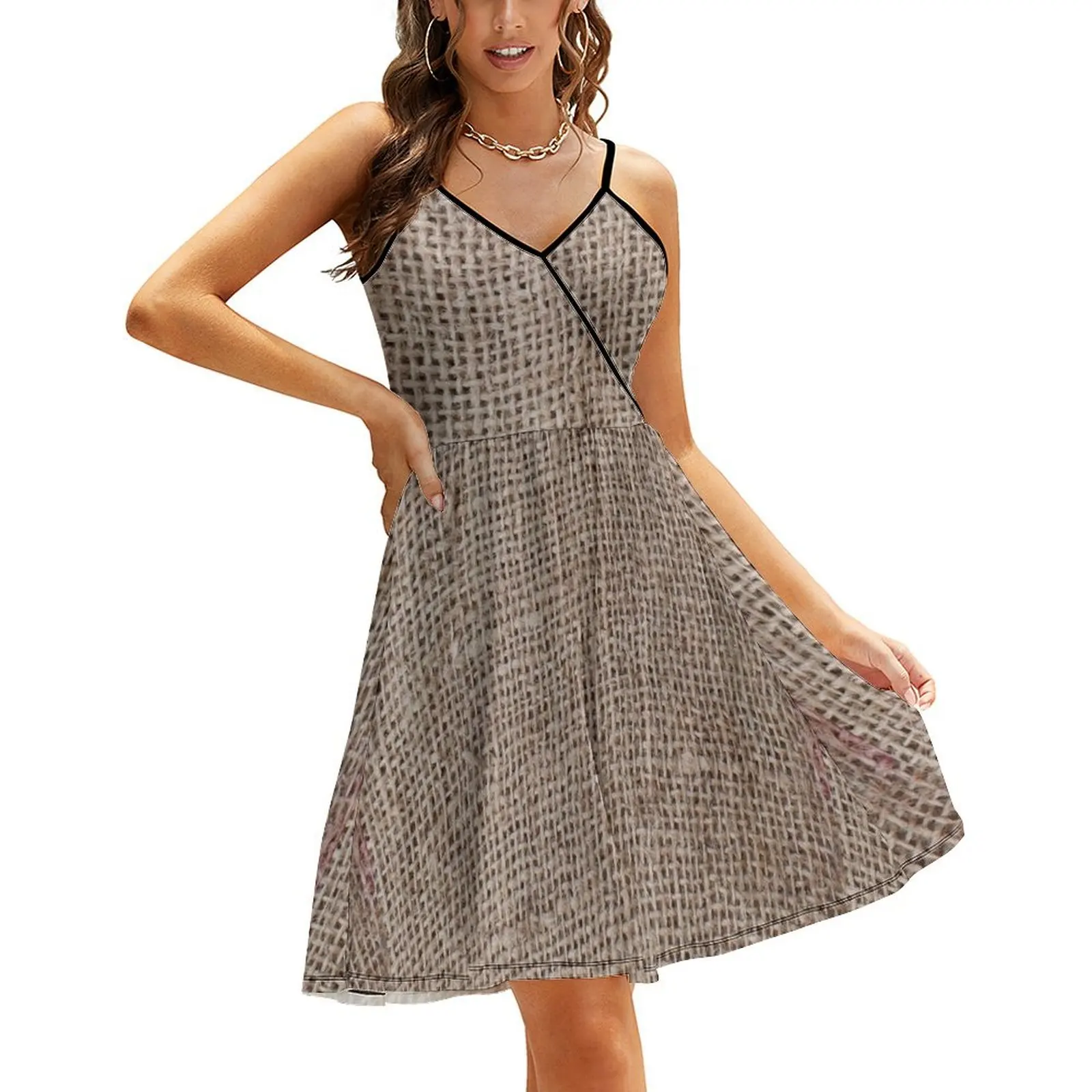 

Brown Burlap Design Sling Dress women long dresses evening dresses women