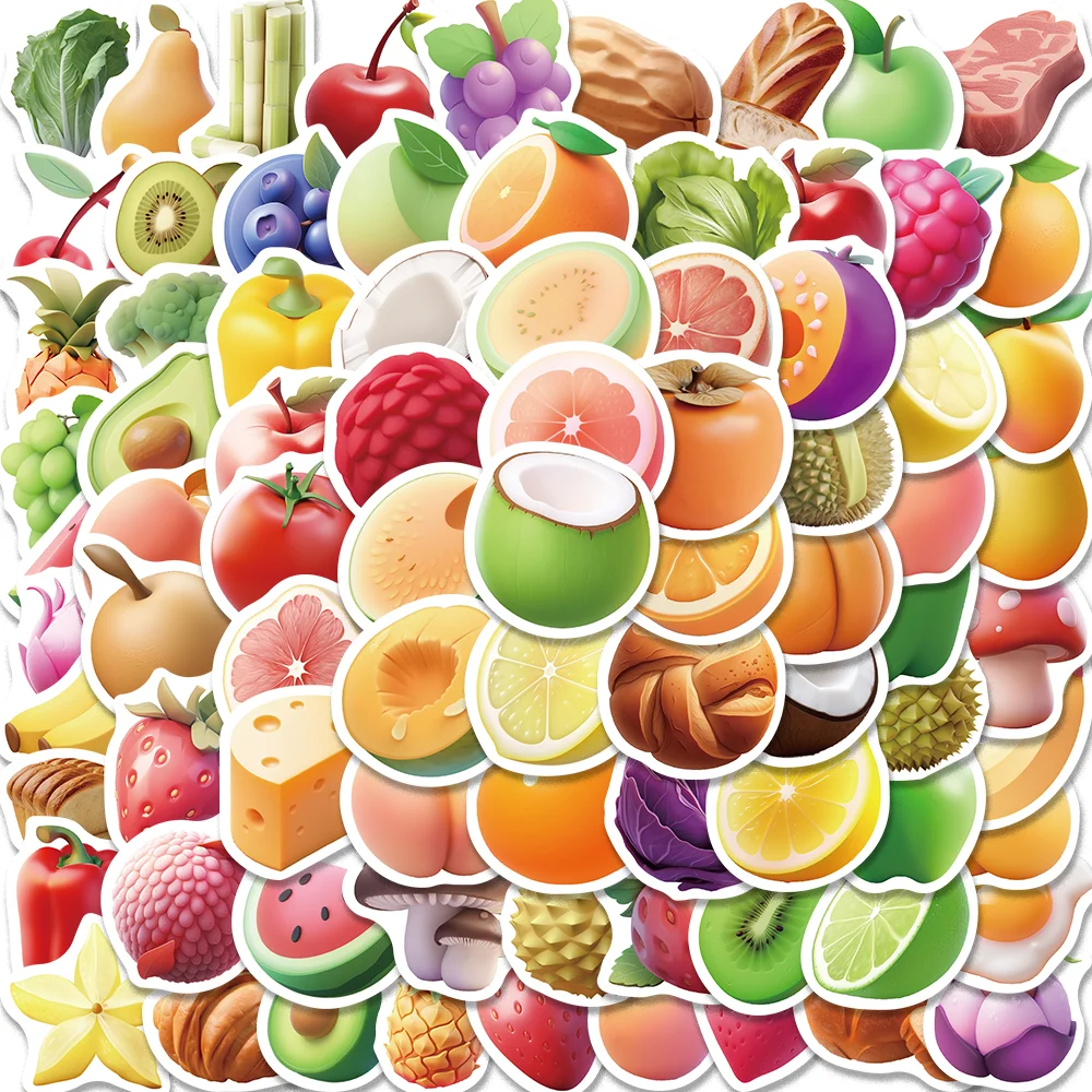 

90pcs Various 3D Food Fruit Stickers Cartoon Mini Size for Envelope Diary Phone Case Guitar iPad Wholesale Waterproof DIY Decal