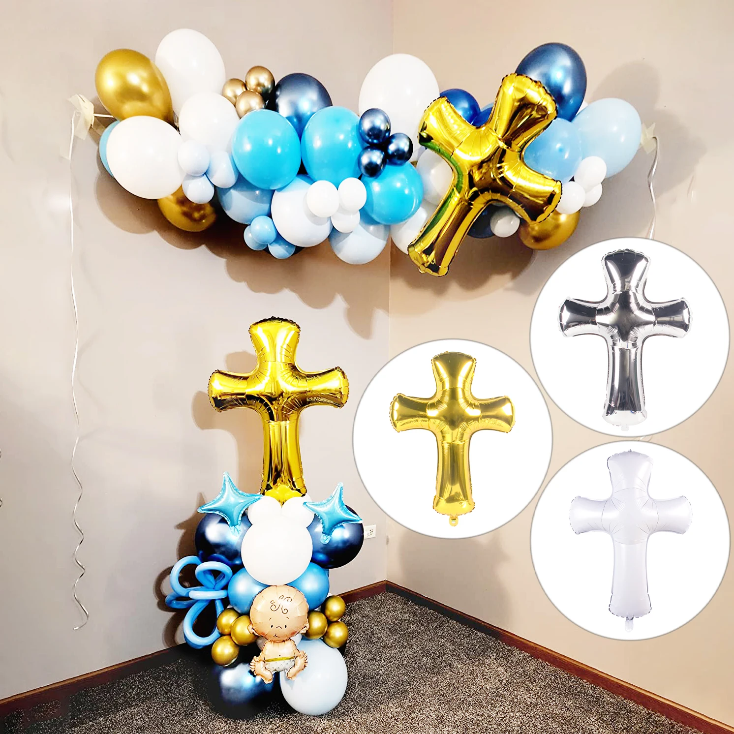 Easter Cross Shape Foil Helium Balloon Baby Baptism Large Memorial