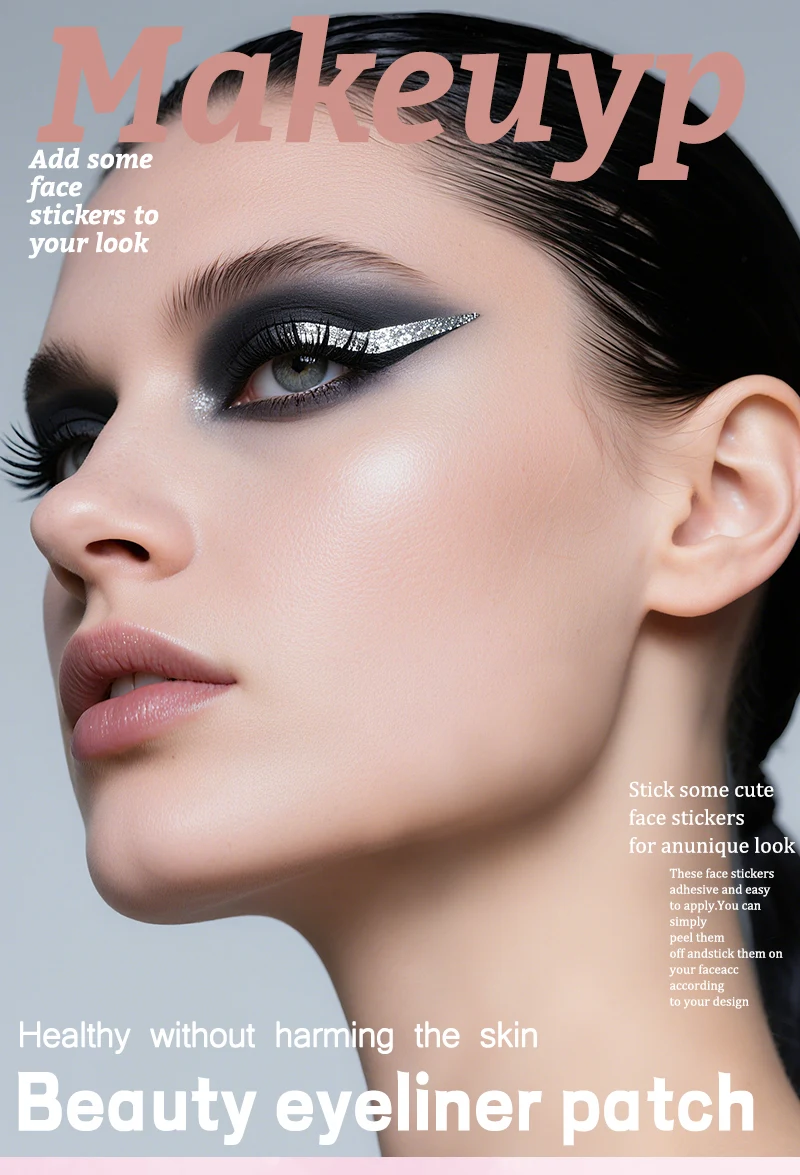 adesivi eyeliner glitter waterproof applicati su trucco occhi nero e argento