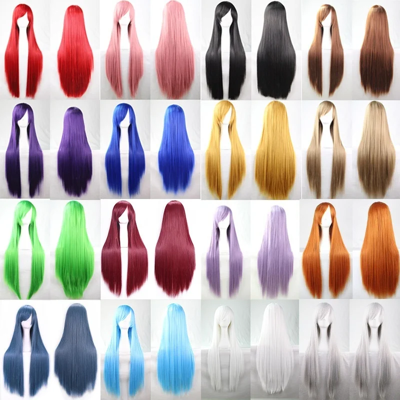 

80cm Long Straight Cosplay Wigs Hair Women Full Machine Made Wig Halloween