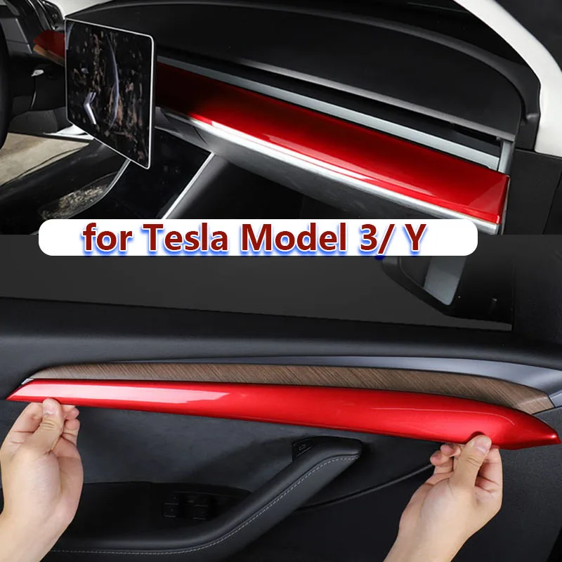 For Tesla Model 3 Y 2023 Door Trim Dashboard Panel Cover Model3 interior  Accessories ABS Carbon Fiber Dash Decoration Sticker