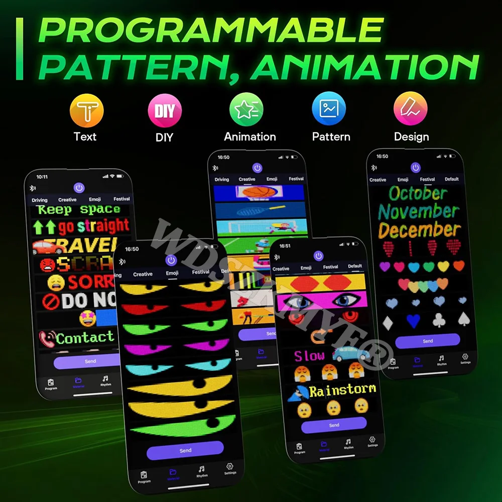 App DIY LED Eyes Sign Matrix Pixel Panel Scrolling Bright For Truck Signboard Flexible LED Car Sign BT Esports Gaming Decorative